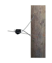 Gallagher G662054 Wooden post with metal bracket insulator and fence wire on a white background